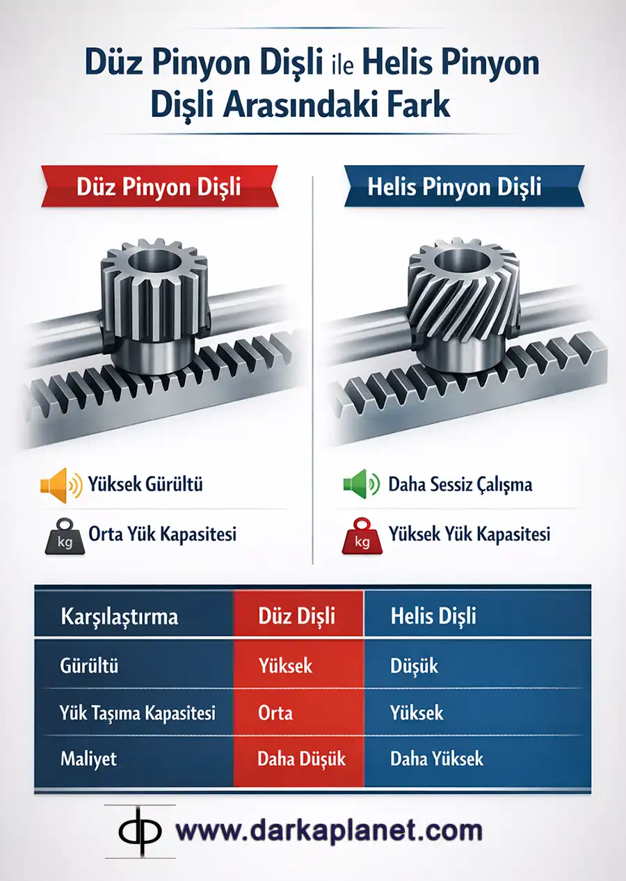 Düz Pinyon Dişli ile Helis Pinyon Dişli Arasındaki Fark